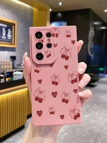 1 pièce Étui de téléphone en forme de cœur de cerise compatible avec Apple, Galaxy, Infinix, Redmi, OPPO, VIVO, Realme avec fonction anti-chute, étanche, antichoc et résistant aux rayures