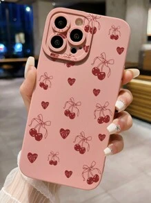 1 pièce Étui de téléphone en forme de cœur de cerise compatible avec Apple, Galaxy, Infinix, Redmi, OPPO, VIVO, Realme avec fonction anti-chute, étanche, antichoc et résistant aux rayures