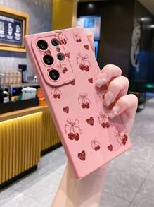 1 pièce Étui de téléphone en forme de cœur de cerise compatible avec Apple, Galaxy, Infinix, Redmi, OPPO, VIVO, Realme avec fonction anti-chute, étanche, antichoc et résistant aux rayures