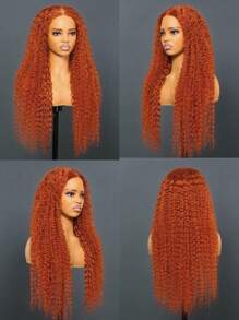 Peluca con onda corporal de 180 de densidad, peluca frontal de encaje transparente 13x6, color negro natural, peluca frontal de encaje 13x4 onda corporal de cabello humano pre-arrancada para mujeres - Jengibre y Naranja - Ver 2