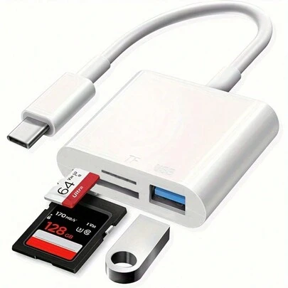 3 合 1 USB-C 读卡器 - 快速传输和即插即用，兼容 iPad Pro、Air/Pro、Chromebook、XPS、Galaxy S10/S9 等设备