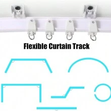 Curtain Track With Accessories, Curved Track Bendable Curved Curtain Track With Accessories Curtain Track Ceiling Flexible Bendable Ceiling Bracket For Curtain Rod With Track Curtain System, Room Divider Ceiling Curtain Rod RV Curtain Ceiling Track - 白色 - 查看 4