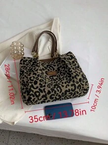 Leopard Print Canvas Tote Bag, Vintage Shoulder Bag, Fashionable Handbag Suitable For School, Work, And Shopping, Fall Winter Fashionable Cheetah Print Purse For Women