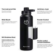 32 Insulated Water Bottles With 2 Leak Proof Lids(Spout Lid And Straw Lid), Wide Mouth Sport Water Bottle With Straw, Stainless Steel Powder-Coated Water Flask, Double Walled Vacuum - Black - View 4