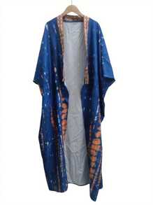 Men's Summer Beach Robe Jackets Lightweight Open Front Long Cardigan Cloaks Vacation Casual Outwears - Blue - View 5