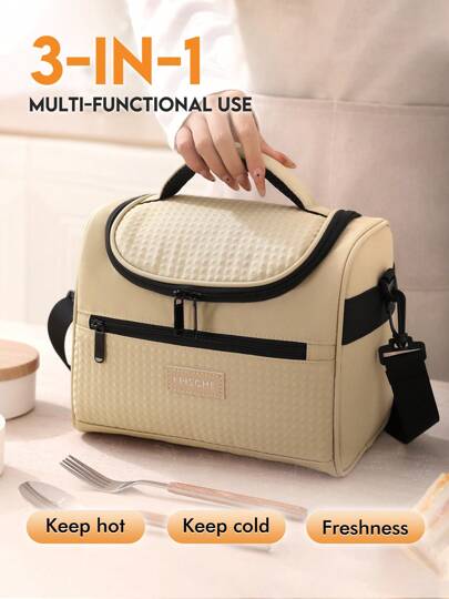 1pc Fashionable Insulated Lunch Bag, With Shoulder Strap, Handheld Cooler Bag, Portable Waterproof Leakproof Lunch Box, Thick Aluminum Foil Insulation Layer, Multiple Colors Available, Reusable, Suitable For School, Office, Camping, Picnic, Work, Can Also Be Used As Classroom Storage Bag, Kitchen Supplies, And Travel Accessories. Lunch Box, Lunch Bag, Women's Lunch Bag, Teacher Picnic Bag, Cooler Bag, Picnic Bag