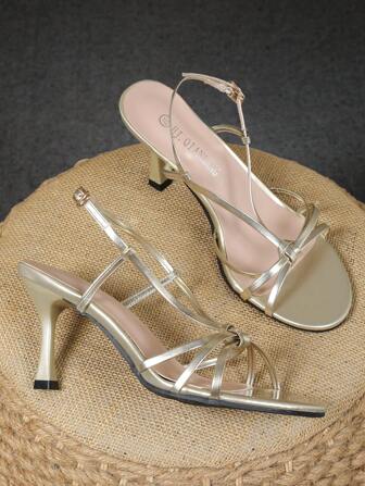 尖头细跟带扣高跟凉鞋，女士百搭派对高跟鞋