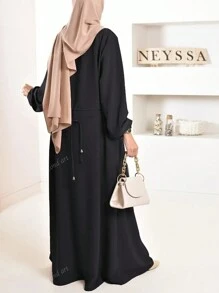 Vestido modesto con mangas de linterna y cinturilla anudada, vestido largo elegante de un solo color, ropa de mujer para el Ramadán