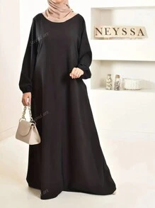 Vestido modesto con mangas de linterna y cinturilla anudada, vestido largo elegante de un solo color, ropa de mujer para el Ramadán