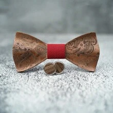 Wooden Bowknot Gravata 3D Paisley Design With Handkerchief And Cufflinks ,Wedding Groom Gift Butterfly For Men's Suit Shirt Necktie Jewerly Accessory