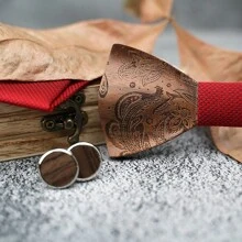 Wooden Bowknot Gravata 3D Paisley Design With Handkerchief And Cufflinks ,Wedding Groom Gift Butterfly For Men's Suit Shirt Necktie Jewerly Accessory