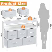 Dresser With 5 Drawers TV Stand, Chest Of Drawers Bedroom, Console Table With Open Shelve For TV, Storage Drawer Unit With Metal Frame And Wooden MDF Top For Bedroom Living Room