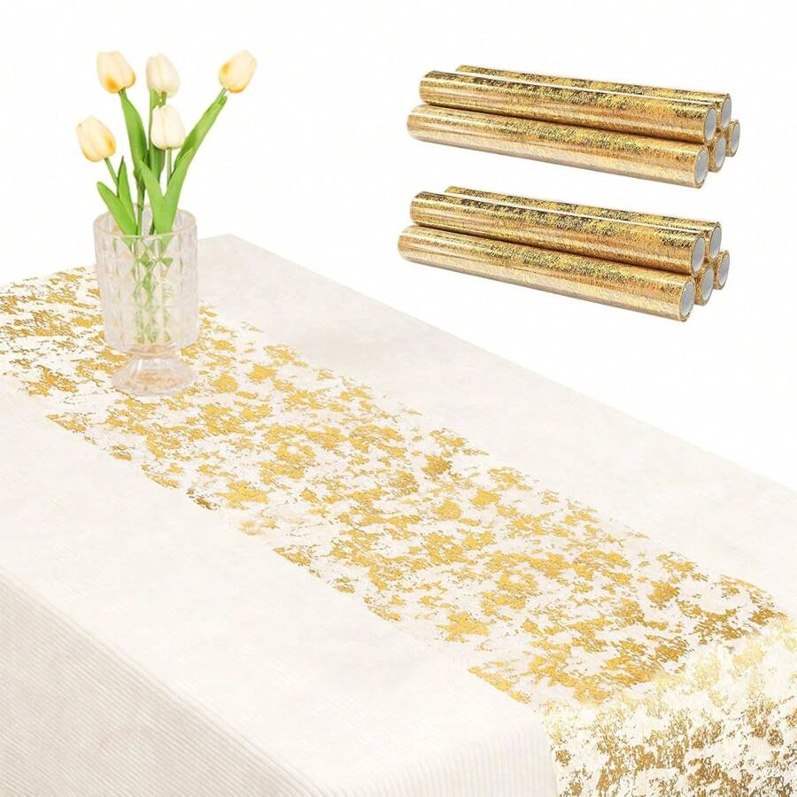 1 Stück Tischläufer Metall Uhr Läufer, goldfarbenes funkelndes Netz Tisch-Mittelteil, Hochzeit Party Braut Dusche Festbankett Dekoration - Verschiedenfarbig - Übersicht 1