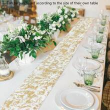 1 Stück Tischläufer Metall Uhr Läufer, goldfarbenes funkelndes Netz Tisch-Mittelteil, Hochzeit Party Braut Dusche Festbankett Dekoration - Verschiedenfarbig - Übersicht 6