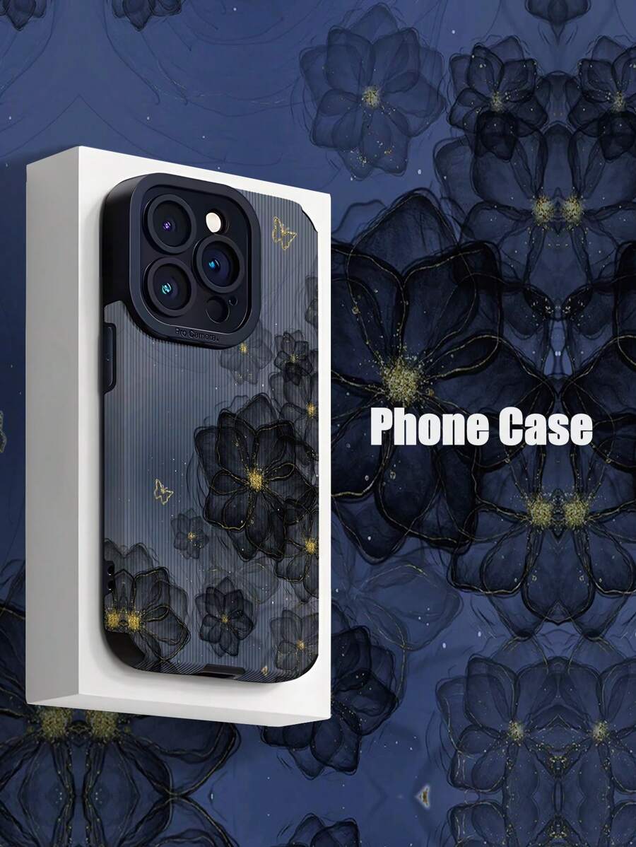 1 件黑色墨水花卉图案垂直条纹仿皮软壳,防摔设计,兼容 Apple 和型号 - 彩色 - 查看 1