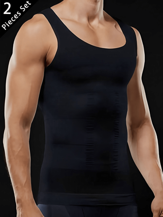 Heren 2 stuks compressie shirt afslankend body shaper vest gym workout tanktop mouwloos buik shapewear gynaecomastie compressie shirts, buikcontrole ondershirts - Veranderen in seconden