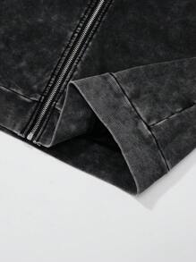 Shwiy 男士复古水洗拉链连帽衫，街头时尚深色系长袖卫衣，适合日常休闲穿着，春秋季 - 黑色 - 查看 9