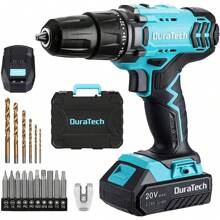 Taladro inalámbrico DURATECH de 20V, juego de taladro y destornillador eléctrico con portabrocas sin llave de 1/2", velocidad variable, 350 in-Lbs de par y 16 brocas, juego de herramientas de taladro con batería de ión de litio de 2000mAh - 1 - Ver 2