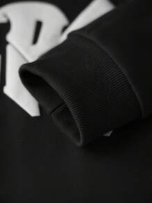 Mens Punk Hoodie Loose Letter Number Print Long Sleeve Hooded Sweatshirt With Front Pocket Vintage Streetwear