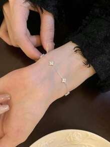 1 件 S925 银串饰四叶草手链，适合女性，节日惊喜，订婚礼物，袋装包装 - 查看 3