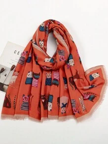 1 件女式波西米亚风格流苏猫印花围巾披肩