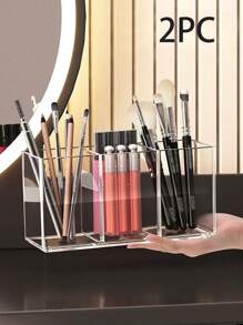 1pc Acrylic Brush Holder, Clear Plastic Cosmetic Brush Holder For Desk, Perfect Makeup Organizer Solution For Makeup Brushes, Pencils In Bathroom, Bedroom, Decor, Storage, Travel Essentials
