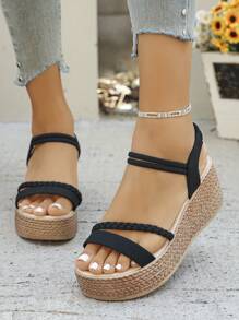 2026夏季新款时尚厚底水晶设计坡跟凉鞋，适合青少年，用途广泛，可用于度假、旅行、海滩、日常穿着、约会（尺码偏小）