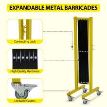 NANSTATA Expandable Industrial Metal Barricade - 11.8 / 19.8 Ft. Retractable Portable Security Barrier With Swivel Function, Warning Plate And Casters, Yellow With Black Traffic Fence, Mobile Security Barrier Gate. - Black and Yellow - View 2