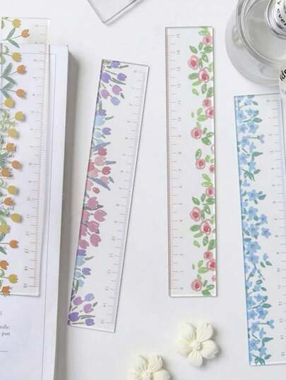 1pc Random Color 15cm Acrylic Flower Patterned Ruler From Oil Painting Series,Back To School Essentials,Creative Gift For Thanksgiving, Christmas, Birthday Halloween Decoration Back To School