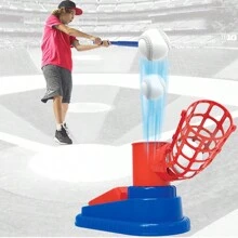 Conjunto de béisbol para niños, 1 bate ajustable y 1 lanzador de pelota con 3 pelotas, juego familiar para interior/exterior, excelente para regalo de Acción de Gracias/Navidad, color azul, material de PP