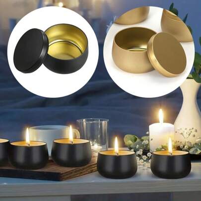 5pcs 4oz Candle Tin Jars, For Home DIY Candles, Making Handmade Candles And Aromatherapy Small Gifts, For Gift Boxes, Reusable Empty Containers, Small Gift Storage Boxes, Golden And Black Finishes, Candle Holder