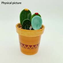 Set de 1 juego de cucharas medidoras de cerámica con diseño de cactus lindo, para cocina y hornear en el hogar