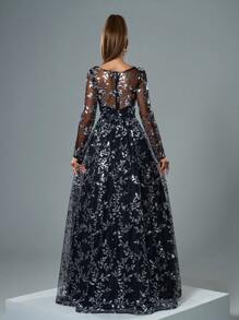 Mgiacy,New Arrival, Sweetheart Neck,Sequin,See-Through, 2 In 1,Long Sleeve,Cocktail Party Dress,Long Dress, Wedding Guest Dress - màu đen - Xem 2