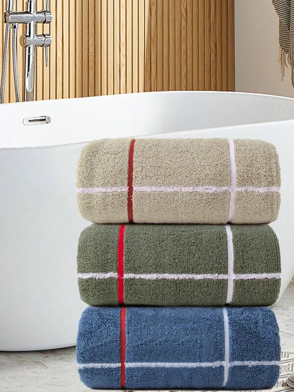 1pc/2pcs Dark-Colored Plaid Bath Towel Set - 70x140cm/27.55x55.11in - - Good Water Absorption - Skin-Friendly & Soft - Fine Terry Velvet - Dry Cleanly - No Hair Shedding Or Fading - Business Minimalist Style - Suitable For Home Bathroom, Hotel, Outdoor, Spa, Etc. - Simple & Easy-To-Use Bath Towel Home Bathroom Decor Fall Decor Back To School For Beauty Salon Home Bathroom