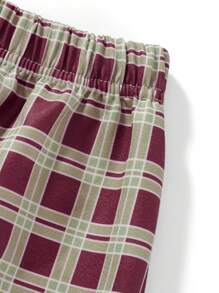 Womens Plaid Print Shorts Elastic Low Waist Button Front Lounge Shorts Boxers Streetwear - 咖啡棕 - 查看 8