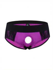Men's Boxer Briefs Lace Patchwork Open Front Crotchless Briefs Soft Comfortable Underwear Erotic Underpants - Purple - View 4
