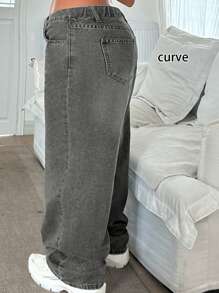 Plus Size Women's Casual Basic American Street Style Straight Leg Pants