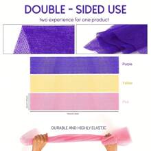 3 Pieces African Bath Sponge African Net Long Net Bath Sponge Exfoliating Shower Body Scrubber Back Scrubber Skin Smoother,Great For Daily Use (Pink,Yellow,Purple)