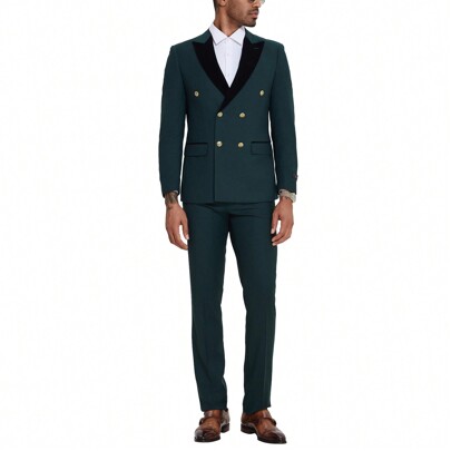 Mens 2pc Tuxedo Double Breasted With Velvet Peak Lapel  Matching Pants For Weddings, Prom, Graduations, Etc Tuxedo Set