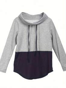 Women Spring  Autumn Sweatshirt, Color Block Long Sleeve Straps Mock Neck Hoodie Tops, Loose Warm Wild Fashion Fall Pullover Top Shirt