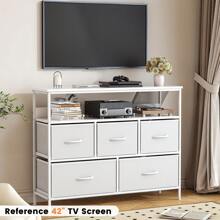 Dresser With 5 Drawers TV Stand, Chest Of Drawers Bedroom, Console Table With Open Shelve For TV, Storage Drawer Unit With Metal Frame And Wooden MDF Top For Bedroom Living Room