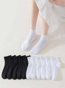 5 paia/10 paia/20 paia Calze invernali da donna spesse nere e bianche, alla moda, casual, confortevoli, traspiranti, anti-odore, adatte per sport all'aperto, corsa, fitness, calze a compressione fino al ginocchio, calze alte nere e bianche adatte per affari e vacanze rilassanti
