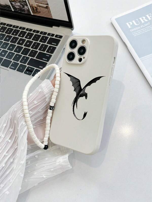 1 Peça Capa de Telefone Antichoque com Totem de Dragão Branco em TPU e 1 Peça Cordão de Telefone com Contas Brancas, Compatível com Apple/Combinação/Diversão/Android///Telefones OPPO, Galaxy A51 4G/A52/A52s 5G/S23 Ultra/A13 4G/A12/S22 Ultra/OPPO A54/A54/ 16 Pro Max/A04E/A05S/A34/S24 Ultra 5G/Redmi Note 13/A14/A32 4G