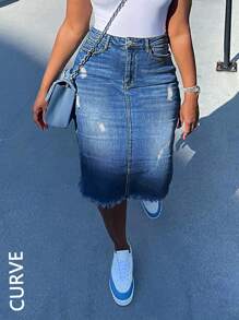 Plus Size Women Stretch Tight Sexy Denim Mini Skirt - Medium Wash - View 1