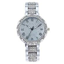 2 pièces/set Style hip-hop mode européenne et américaine Bracelet et montre à quartz pour femmes, cadran orné de strass avec chiffres romains, bracelet en acier inoxydable