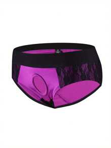 Men's Boxer Briefs Lace Patchwork Open Front Crotchless Briefs Soft Comfortable Underwear Erotic Underpants - Purple - View 5