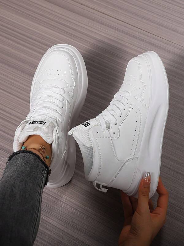 Women's Versatile High-Top Sporty Trainers Shoes ,All-Season Casual Sports Shoes, White/Black/Green/Yellow/Red/Brown Color Slip-Resistant Lightweight Sneakers, Thick Platform Sneakers, Round Toe Lace-Up Women's Shoes, For Party, Daily Wear, Student Gift