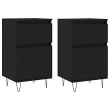 Stylish Black Engineered Wood Sideboard Set Of 2 With Modern Design 45x70 Cm Ideal For Living Room Storage - Black - View 2