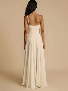 Women Long Dress Solid Color Spaghetti Strap Sleeveless Cami Dress Summer Fashion Big Swing Casual Dress - Màu be - Xem 4