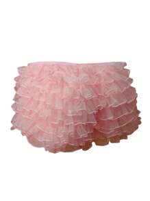 Women's Summer Ruffled Frilly Shorts, Multi-Layer Mesh Short Pants Sweet Cute Bloomers - Rosa - Ver 10